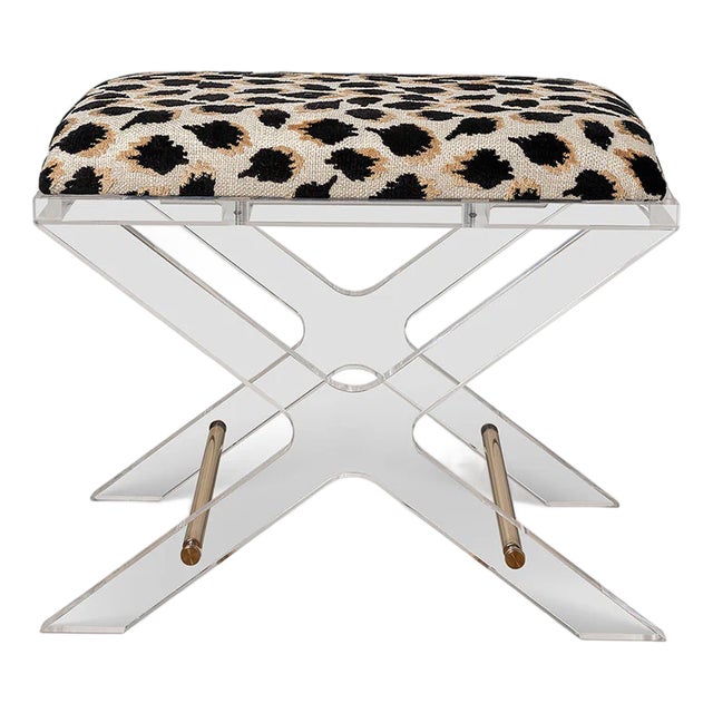 Delano Gold Ocelot Black Lucite X-Bench For Sale