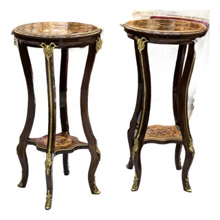 French Baroque Style Wood Side Table Set of 2 – Copper Finish With Gold Leaf Accents, Elegant Design For Sale