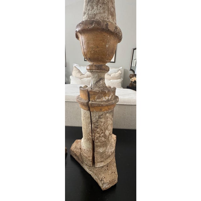 Wood Pair of Antique Italian Painted Wood Candlesticks With Aged Patina For Sale - Image 7 of 15