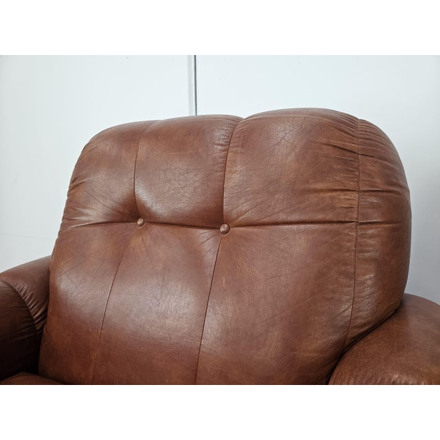 Black Vintage Italian Brown Leather Club Chairs, 1970s, Set of 2 For Sale - Image 8 of 17