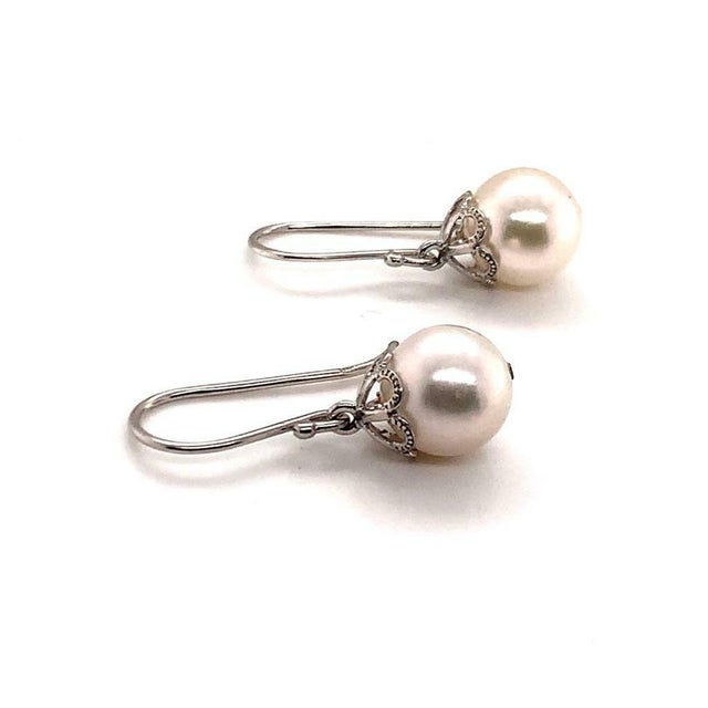 White Akoya Pearl Earrings 14 Kt Yellow Gold Certified For Sale - Image 8 of 13