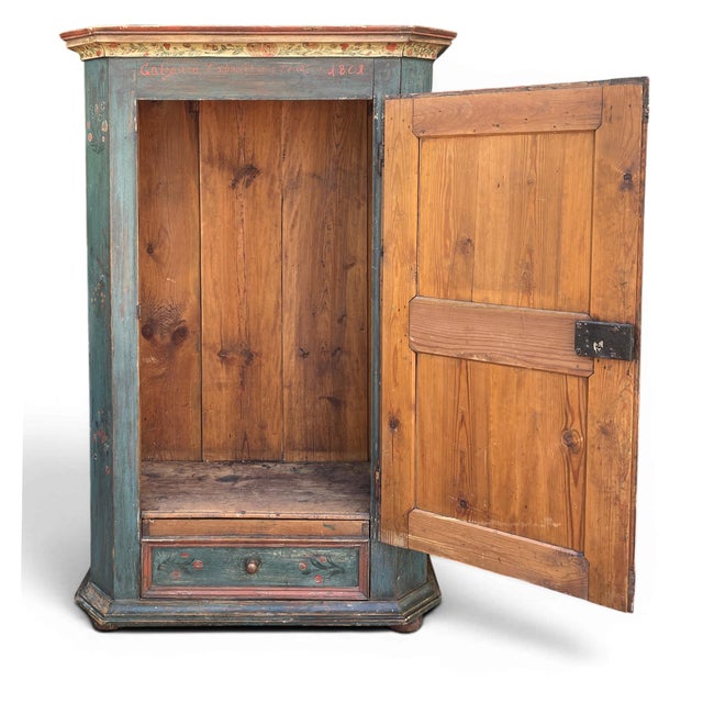 Antique Tyrolean Folk Art Painted Cabinet, 1801 For Sale - Image 4 of 17