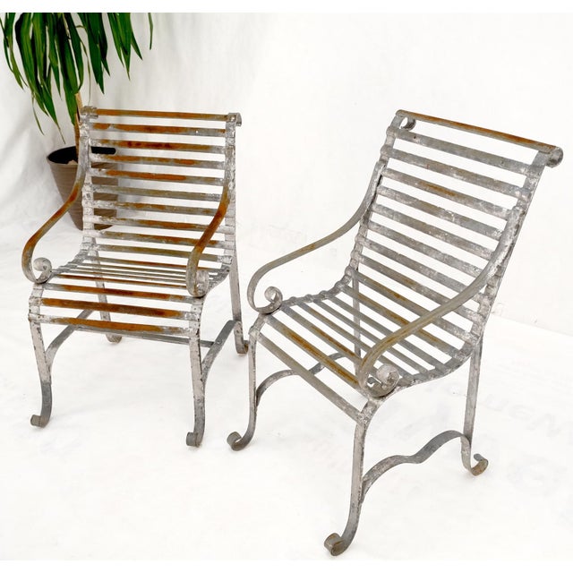 Heavy Antique Wrought Iron Outdoor Chairs His & Hers For Sale - Image 14 of 18