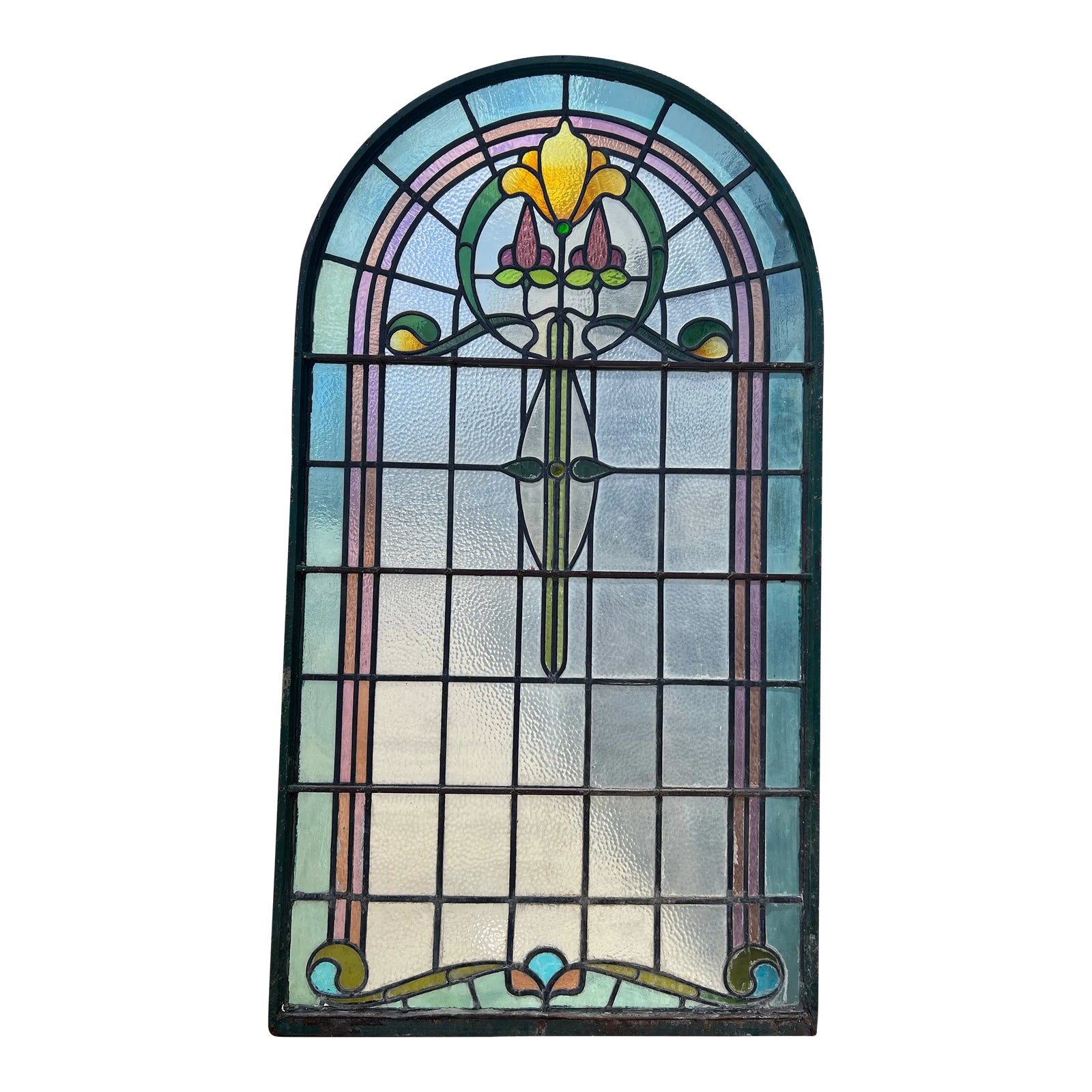 1920's Arts and Crafts Art Nouveau Spanish Style Arched Stained Glass ...