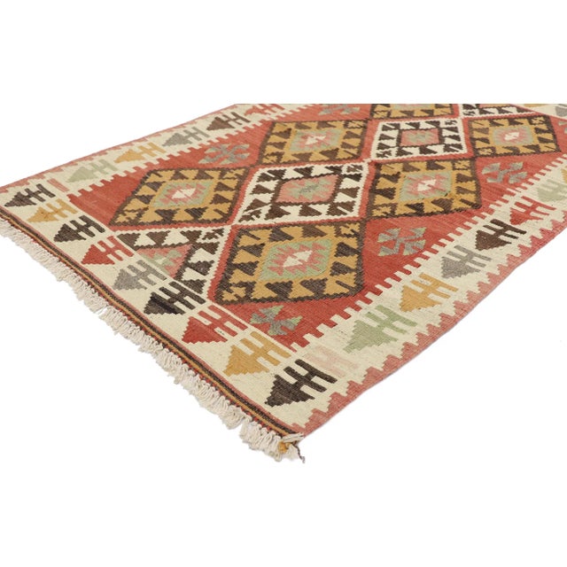 Vintage Persian Shiraz Kilim Rug with Southwestern Tribal Style 03'01 x 04'10. Full of tiny details and a bold expressive...