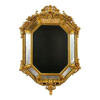 Antique 19th Century Louis XV Octagonal Mirror in Richly Carved Giltwood For Sale
