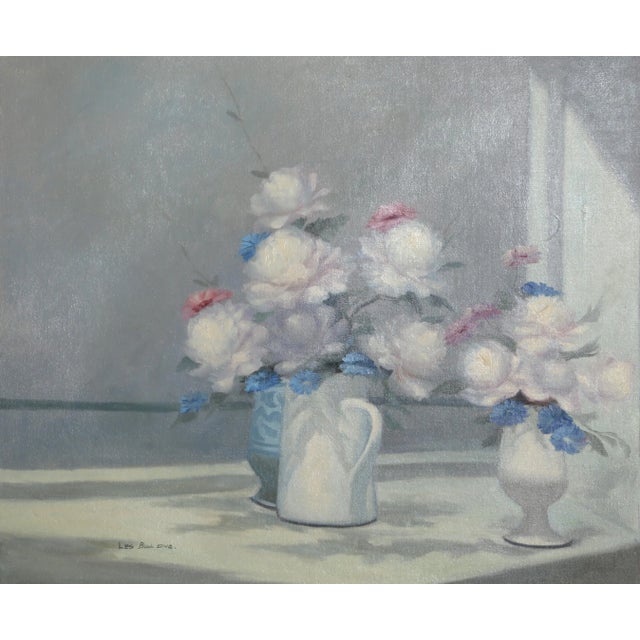 Vase of Flowers 2, Les Bullene Oil on Canvas, Signed Lower Left For Sale - Image 4 of 4