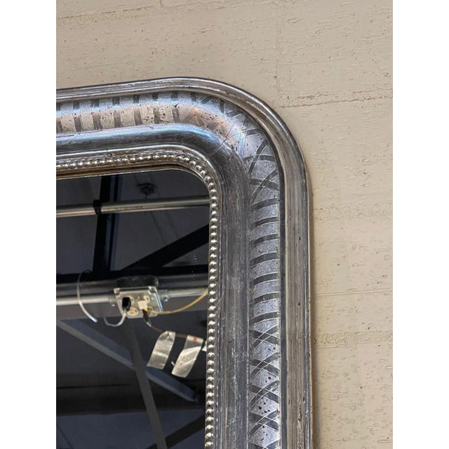 Mid 20th Century Mid 20th Century Large Scale Silver Leaf Louis Philippe Mirrors With X Pattern- a Pair For Sale - Image 5 of 8