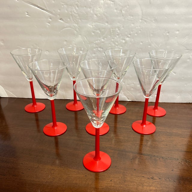 Glass Transparent and Red Stemmed Glasses Set of 8 For Sale - Image 7 of 7