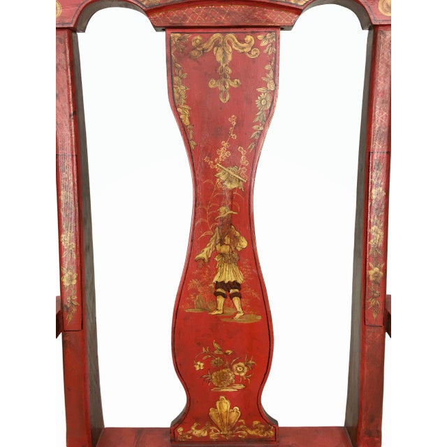 Chinoiserie Early 20th Century Vintage Red Lacquer Chinoiserie Style Wooden Arm Chair For Sale - Image 3 of 6