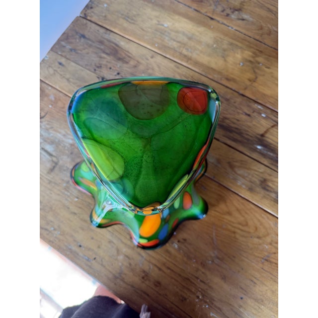 Large 12” Mid-Century Murano Style Splatter Glass Fazzoletto Handkerchief Vase For Sale In Phoenix - Image 6 of 10