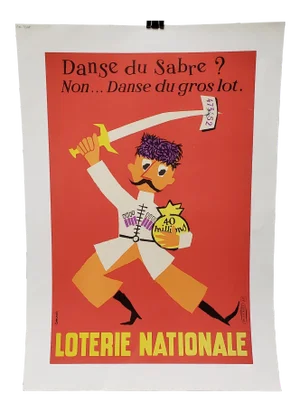 French National Lottery "Jackpot Dance" Lithograph Poster C.1957
