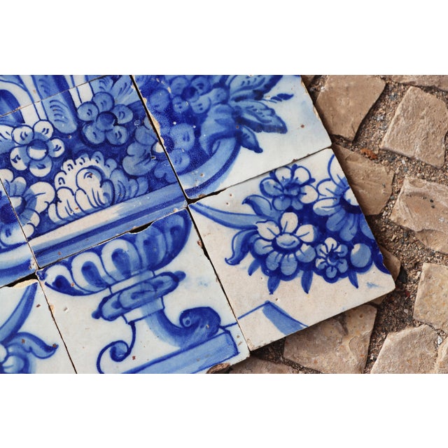 Tile Mural Panel Depicting a Vase With Rocaille Flowers, Portuguese, 18th Century For Sale - Image 11 of 16