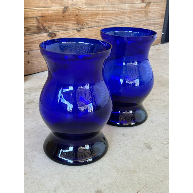 Vintage Hand Blown Cobalt Blue Vases-Pair For Sale - Image 10 of 11