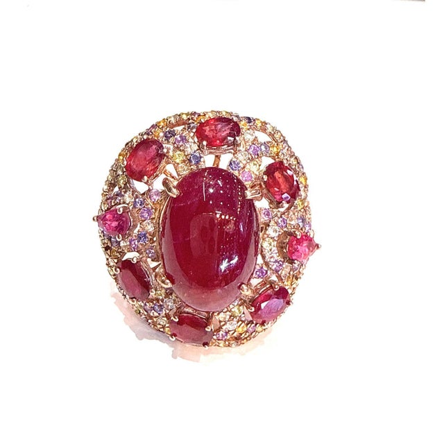 Bochic “Capri” Vintage Ruby, Amethyst & Multi Sapphire Ring - 18K Gold & Silver For Sale - Image 17 of 18