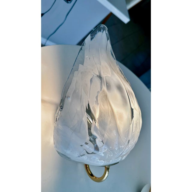 Pair Mazzega Murano White & Clear Glass Leaf Wall Sconces For Sale - Image 12 of 15
