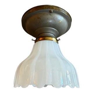 Antique Flushmount Light Fixture With Original Painted Patina Gray and Gold Canopy For Sale
