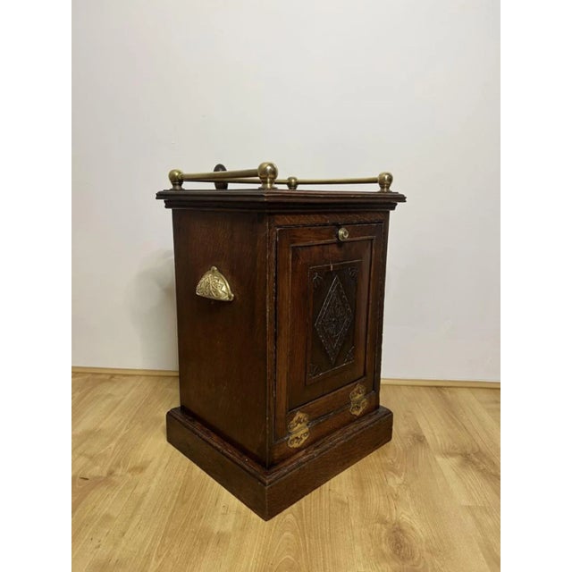 Antique Edwardian Oak and Brass Coal Purdonium, 1900s For Sale - Image 3 of 8