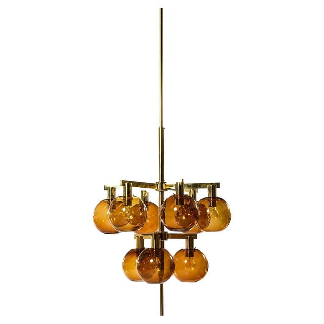 Ceiling Lamp in Brass and Amber Glass by Hans-Agne Jakobsson, 1950s For Sale - Image 11 of 11
