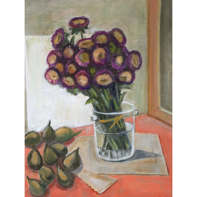 Mid-Century Modern 'Purple Blooms' Expressive Swedish Still Life Oil Painting, Framed For Sale - Image 9 of 11
