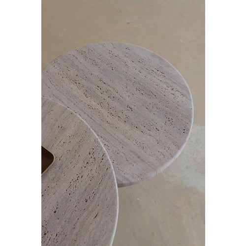Round Top 100 Muted Beige Travertine Decorative Coffee Table by Beije Avenue For Sale - Image 4 of 8