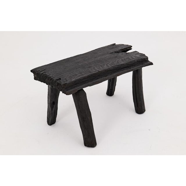 Rustic Blackened Wood Stool by Logniture For Sale - Image 15 of 17