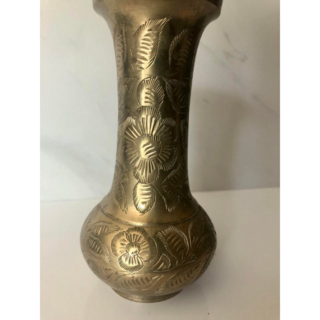 Art Nouveau 1950s Sarna Brass Floral Etched Bud Vase, Numbered For Sale - Image 3 of 7