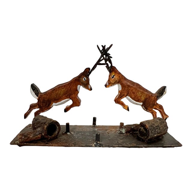 Antique Hand Forged Cast Iron Fighting Deer Stags For Sale