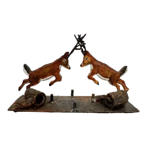 Antique Hand Forged Cast Iron Fighting Deer Stags