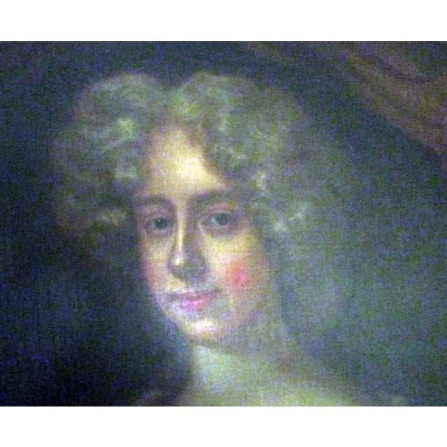 English 18th Century English Titled Lady with Coat of Arms Framed Oil Portrait Painting For Sale - Image 3 of 13