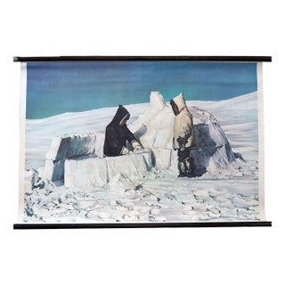 Vintage Wall Chart Igloo With Eskimo Poster For Sale