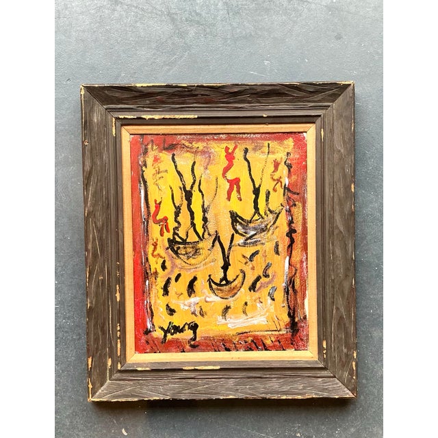 Purvis Young Vintage Boho Purvis Young Abstract Figurative Oil on Canvas For Sale - Image 4 of 12