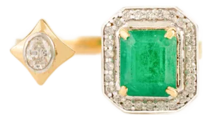18k Gold Open Diamond Emerald Bypass Ring Size 7