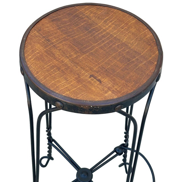 Metal Early 20th Century Late Victorian Ice Cream Parlor Oak & Iron Bar Stool For Sale - Image 7 of 7