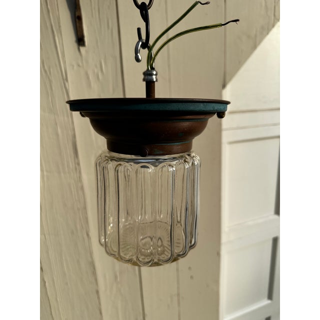 Arts & Crafts Vintage Copper Flush Mount Fixture With Vintage Shade For Sale - Image 3 of 7