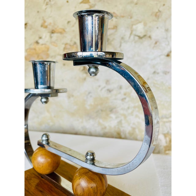 Art Deco Chrome and Walnut Candleholders, 1930s, Set of 2 For Sale - Image 9 of 18