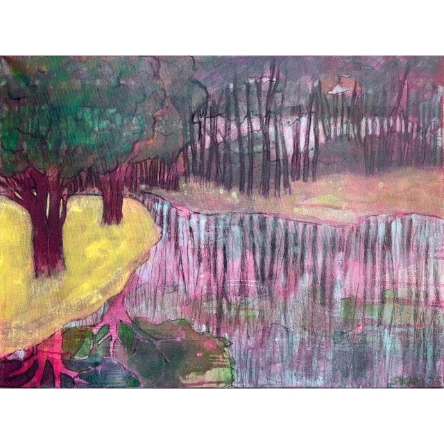 Contemporary Skadi Engeln, Yellow Land by the Lake, Paint For Sale - Image 3 of 3
