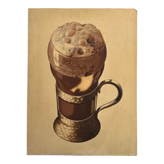 Vintage Hyperrealist Monochromatic Illustration of Soda in a Glass Mug, Signed (Oil on Board) For Sale