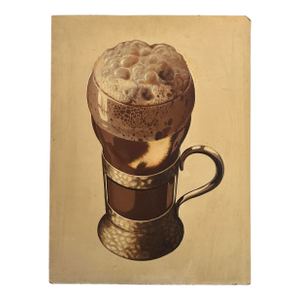 Vintage Hyperrealist Monochromatic Illustration of Soda in a Glass Mug, Signed (Oil on Board)