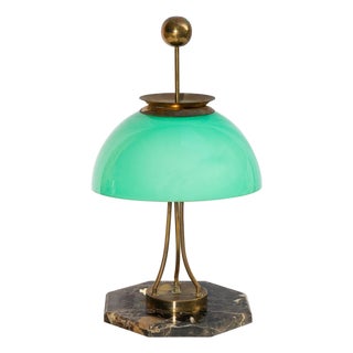 Mid-Century Table Lamp with Marble Base and Opaline Shade For Sale
