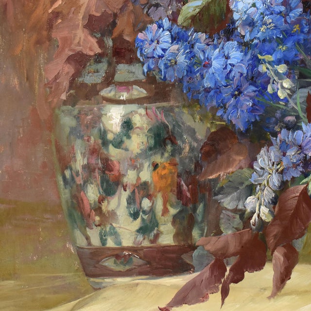 Julien Stappers, Delphinium, 20th Century, Oil on Canvas For Sale - Image 6 of 11
