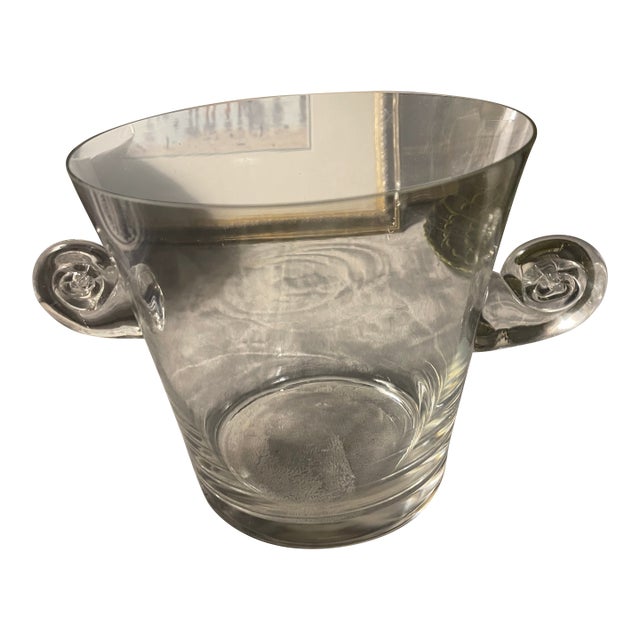 1980s Tiffany & Co. For Dom Perignon Clear Glass Ice Bucket With Nautilus Shell Handles For Sale