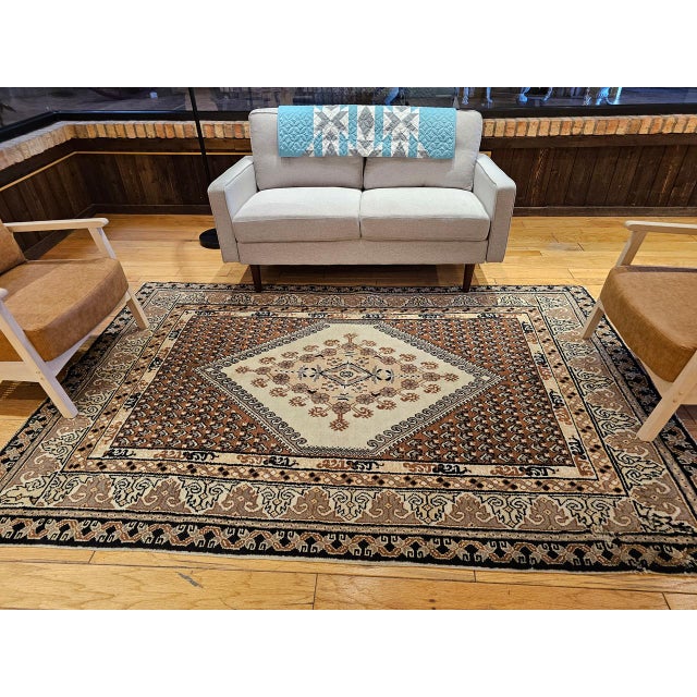 Brown Vintage Moroccan Rug, Handwoven Wool, Geometric Pattern, Ivory & Brown, 6’ X 8’ For Sale - Image 8 of 18