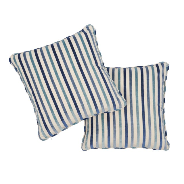 This 16" x 16" pillow features Le Matelot in Blue. Cut velvet stripes pop on a crisp cotton ground, making this uniquely...