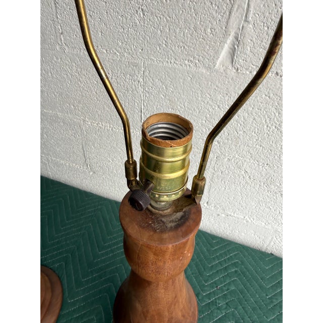 Coffee Vintage Mid-Century Sculptural Turned-Wood Table Lamps - Pair For Sale - Image 8 of 17