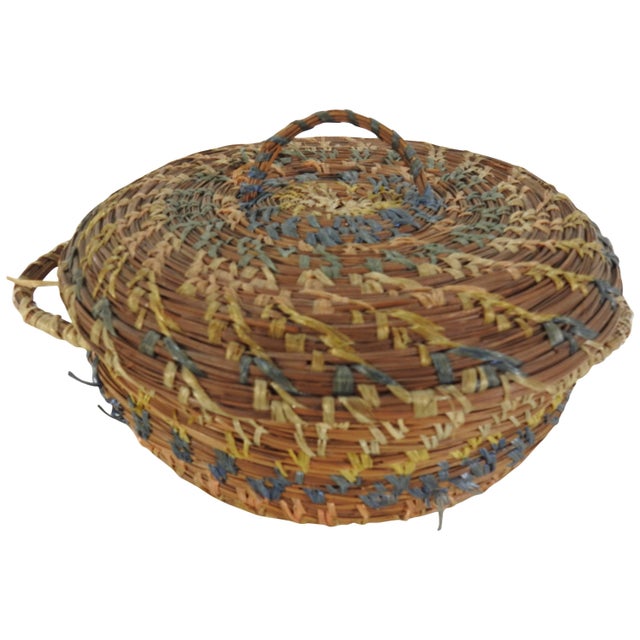 Vintage Chinese Round Pine Needle Basket For Sale - Image 9 of 9