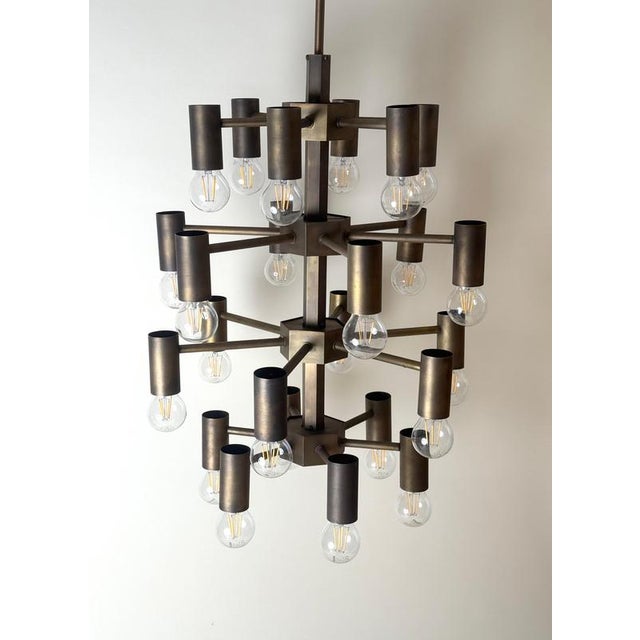 Metal Mid-Century Brass 24-Light Chandelier attributed to Gotthold Schönwandt, Germany, 1960s For Sale - Image 7 of 18