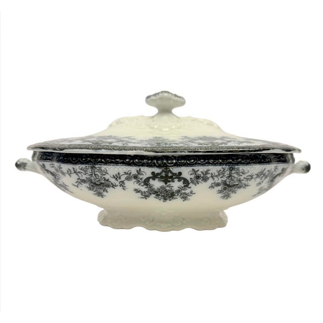 Victorian Antique New Wharf Pottery Regent Semi Porcelain Covered Tureen Transferware. For Sale - Image 3 of 12