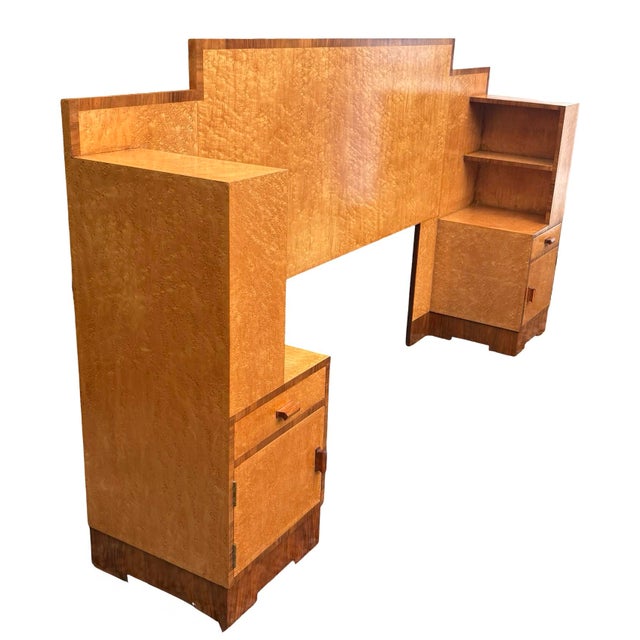 Wood Art Deco Geometric Headboard with Bedside Cabinets in Birds Eye Maple, 1930s For Sale - Image 7 of 13