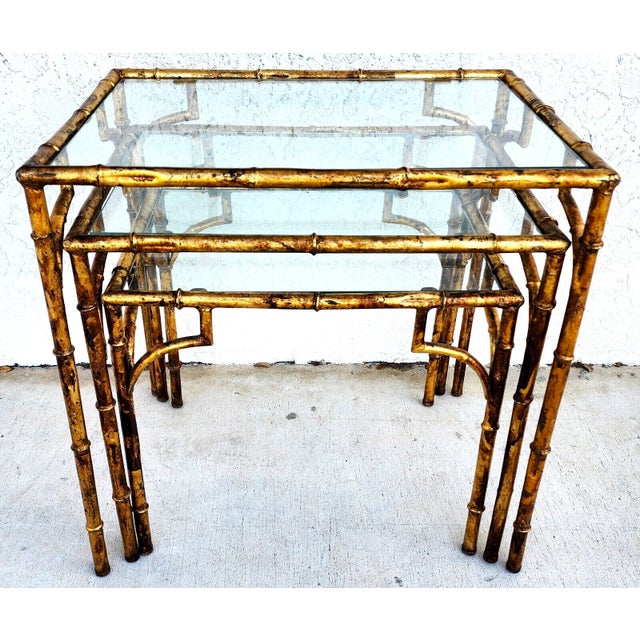 Vintage Nesting Tables Gilded Faux Bamboo Set of 3 For Sale - Image 9 of 9